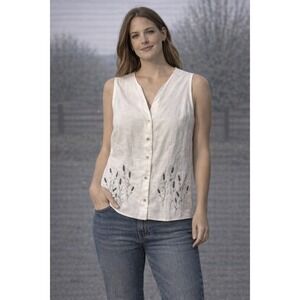 RICHARD MALCOLM‎ Irish Linen Sleeveless Top Embroidered Botanical SP